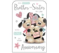 Jonny Javelin Special Brother and Sister-in-Law Anniversary Card - Fudge Dogs and Champagne Bottle Embossed with Foil and Flitter Details
