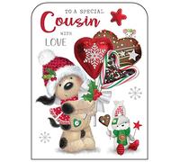 Jonny Javelin Special Cousin Christmas Card Cute Dog Lollipops