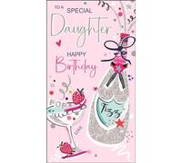 Jonny Javelin Special Daughter Birthday Card - Bottle of Fizz Embossed with Foil and Flitter Details