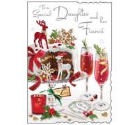Jonny Javelin Special Daughter & Fiance Christmas Card - Christmas Cake and Drinks with an Embossed Foil Flitter Finish