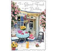 Jonny Javelin Special Friend Birthday Card - Floral Tea Rooms Design, Luxurious Finish - Women's Birthday Card