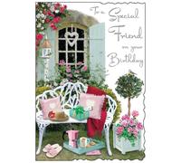 Jonny Javelin Special Friend Birthday Card - Happy Birthday Card with Floral Garden Bench Design with Embossed Foil Details - Birthday Card for Women