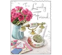 Jonny Javelin Special Friend Birthday Card - Retro Phone & Flowers 7.25" x 5.5"