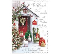 Jonny Javelin Special Friends Christmas Card - Ducks Outside House with Glitter and Embossed Silver Foil 9x6.25"