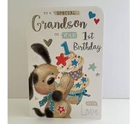 Jonny Javelin Special Grandson 1st Age 1 Birthday Card - Dog Cupcakes