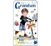 Jonny Javelin Special Grandson Big Birthday Hugs Card - Boy Scooter