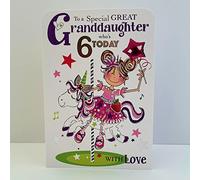 Jonny Javelin Special Great Granddaughter Age 6 Who's 6 Today Birthday Card - Unicorn Fairground
