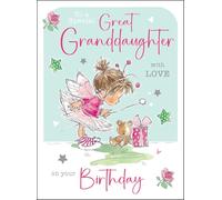 Jonny Javelin Special Great Granddaughter Birthday Card - Happy Birthday Card with Fairy Costume and Teddy Bear Design with Flitter and Foil Details - Birthday Card for Girls