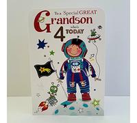 Jonny Javelin Special Great Grandson Age Who's 4 Today Birthday Card - Spaceman