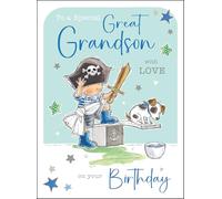 Jonny Javelin Special Great Grandson Birthday Card - Happy Birthday Card with Pirate Costume and Dog Design with Flitter Details - Birthday Card for Boys