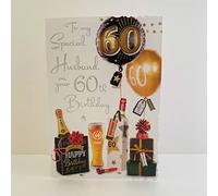 Jonny Javelin Special Husband 60th Age 60 Birthday With Love Card - Balloons Presents Beer Glass
