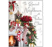 Jonny Javelin Special Neighbours Festive Cheer Christmas Card Fireplace - With A Silver Foil Finish - From The Velvet Range