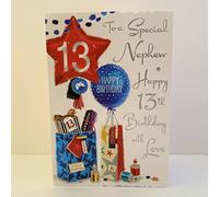 Jonny Javelin Special Nephew Happy 13th Birthday Card - Age 13 Balloons Presents