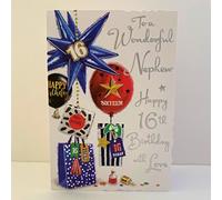 Jonny Javelin Special Nephew Happy 16th Birthday Card - Age 16 Balloons Presents
