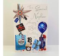 Jonny Javelin Special Nephew Happy 18th Birthday Card - Balloons Presents Cupcake