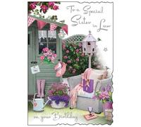 Jonny Javelin Special Sister In Law Birthday Card - Happy Birthday Card with Floral Garden Design and Embossed Foil Details - Birthday Card for Women