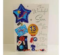 Jonny Javelin Special Son Happy 13th Birthday Card - Age 13 Balloons Presents