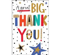 Jonny Javelin Thank You Card - 'A Great Big Thank You' - Stars and Polka Dots Embossed with Foil and Flitter Details