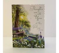 Jonny Javelin Thinking of You/Sympathy Card - Thoughts Are With You at This Sad Time - Watercolour Bench by Pond in Woodland - Silver Foil Finish - For Him or Her
