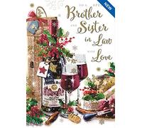 Jonny Javelin To A Special Brother and Sister in Law 'Happy Christmas' Card - Attractive Design with Red Wine and Cheese Board - Foil, Flitter and Embossed Finish - for a Special Couple