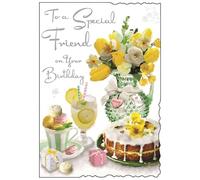 Jonny Javelin to A Special Friend On Your Birthday Card - Lemon Cake & Flowers beige|grey|yellow|brown,157 mm x 235 mm