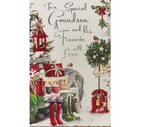 Jonny Javelin To a Special Grandson and his Fiancée Christmas Card Cosy Winter Bench & Mistletoe Glitter Design