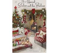 Jonny Javelin To a Special Sister and her Partner Christmas Card Festive Fireplace & Tree Glitter Design