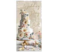 Jonny Javelin Wedding Day Money Wallet Card - Elegant Floral Cake Design - Embossed Foil Finish - Premium Cash Gift Card with Envelope
