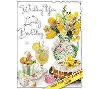 Jonny Javelin Wishing You A Lovely Birthday Card - Lemon Cake & Flowers