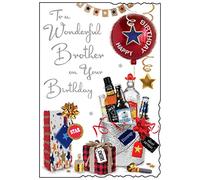 Jonny Javelin Wonderful Brother Birthday Card - Balloons Presents Bottles Ice Bucket