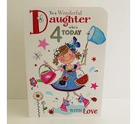 Jonny Javelin Wonderful Daughter Age 4 Who's 4 Today Birthday Card - Girl Watering Can Fishing Net