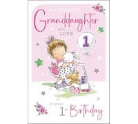 Jonny Javelin Wonderful Granddaughter 1st Birthday Card - Happy Birthday Card Age 1 with Girl and Teddy Bear Design with Foil and Flitter Details - Birthday Card for Children