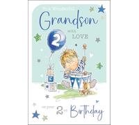 Jonny Javelin Wonderful Grandson 2nd Birthday Card - Happy Birthday Card Age 2 with Boy and Drum Design with Foil and Flitter Details - Birthday Card for Children