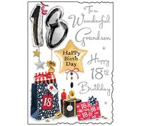 Jonny Javelin Wonderful Grandson Happy 18th Birthday Card - Age 18 Balloons Presents