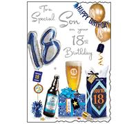 Jonny Javelin Wonderful Son 18th Birthday Card - Age 18 Balloons Presents Beer