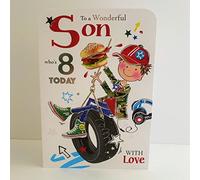 Jonny Javelin Wonderful Son Age 8 Who's 8 Today Birthday Card - Tyre Swing