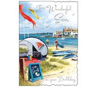 Jonny Javelin Wonderful Son Birthday Card - Happy Birthday Card with Beach Water Sports Design and Embossed Foil Details - Birthday Card for Men