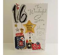 Jonny Javelin Wonderful Son Happy 16th Birthday Card - Age 16 Balloons Presents