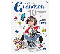 Jonny Javlein 10th Birthday Card for Grandson - Age 10 Gaming Design - Embossed Foil Details - Premium Birthday Greeting Card with Envelope for Boys
