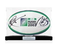 Jonny Wilkinson And Martin Johnson Signed 2003 World Cup Final Replica Rugby Ball. Display Case Plaque