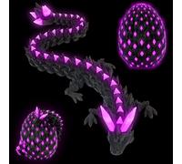 JONRRYIN 3D Printed Dragon, Dragon Toy, Realistic Dragon Toy, Winged Articulated Dragon and Flexible Joints, Desk Toys (Fluorescent Purple)