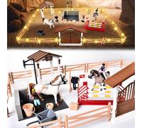 JONRRYIN Horse Stable Toys Age 3+ with LED Light, Fence Toy Figures, Horse Barn Set with Washing Area for Boys & Girls Ages 3+