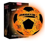 JONRRYIN Official Size 5 Luminous Football, Waterproof LED Glow in the Dark Football for Training and Games for Children and Adults - with Pump and Extra Batteries