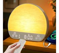 JONRRYIN Sunrise Alarm Clock Tap Snooze, 37 Sounds White Noise Machine Gentle Wake Up Light with Bluetooth, Remote, USB Charging & 15 Color Night Lamp, Sunlight Alarm for Heavy Sleeper Bedroom Gift