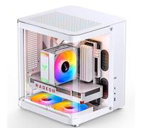 JONSBO TK-1 White Micro ATX Mini Tower Computer CASE, Hyperboloid Glass Design, Separated Cabinet, Al Alloy Shell, Support ATX Power Supply/240 AIO
