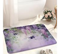 JONSEQIN Purple Dragonfly Floral Bath Mat Wisteria and Animals Rustic Violet Leaves Wildlife Watercolor Nature Flower Memory Foam Bathroom Kitchen Toilet Decor Floor Rugs 29.5Wx17.8H