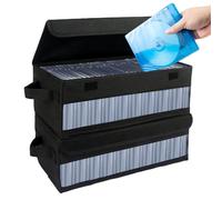 Jonuin 2 Pack CD Storage Boxes with Cover, 14.4"x6.3"x5.5" CD Storage Case, Side Visual CD Case, CD Box Holds 30 CDs in Full Jewel Cases, 60 CDs in Slim Cases, and 170 Discs in CD Sleeves, Black