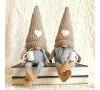 Jonuin 2 Pack Coffee Gonk Gnome Plush, 40cm Adorable Handmade Faceless Gnome Dolls, Farmhouse Scandinavian Figurine, Gnomes Plush Ornament for Coffee Lovers, Home Shelf Decor (Brown)