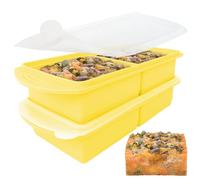 Jonuin 2 Pack Soup Cubes Silicone Freezaer Tray, Freezer Moulds with Lid, Large 2-Compartment Soup Freezer Containers, Makes 4 1-Cup Portions Cubes, Ice Cube Tray for Meal Prep, Soups, Sauce (Yellow)