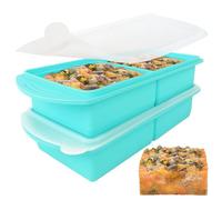 Jonuin 2 Pack Soup Cubes Silicone Freezaer Tray, Freezer Moulds with Lid, Large 2-Compartment Soup Freezer Containers, Makes 4 1-Cup Portions Cubes, Ice Cube Tray for Meal Prep, Soups, Sauce (Blue)